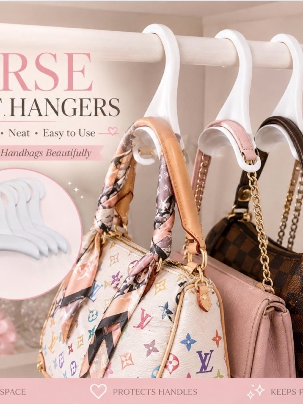 White Purse Handbag Hangers Closet Organizer Set - Four Pack